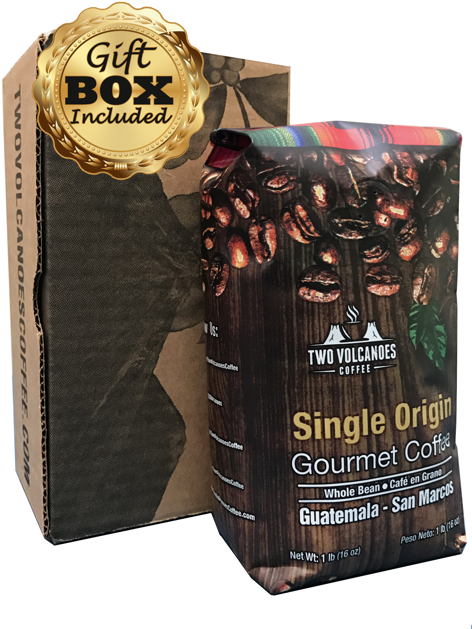 Medium Roast, Whole Bean, Single Origin - 1 lb - Premium Package